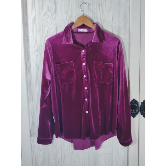 raspberry velvet button down shirt R. Vivimos top XL FREE SHIPPING! - Picture 2 of 11